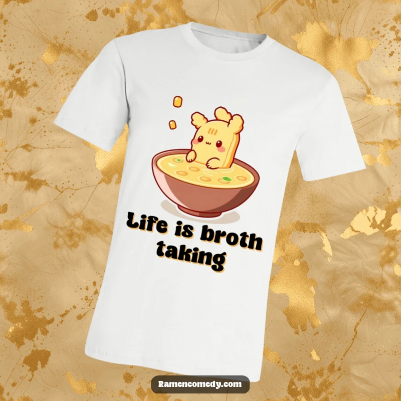 Funny T-Shirt showcasing a piece of tempura serenely floating in broth, radiating a sense of peacefulness and delicious comfort.