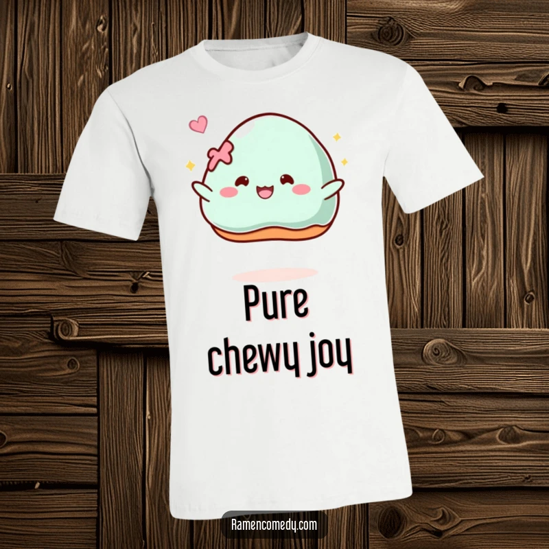 Funny T-Shirt: A piece of mochi comically bounces with extreme glee, embodying pure, bouncy joy.