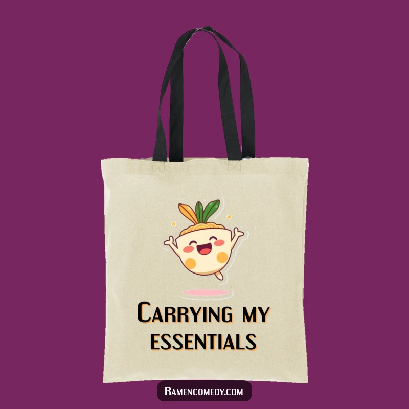 Funny Happy Ramen Bowl Jumping Tote Bag - Noodle Lover Carryall